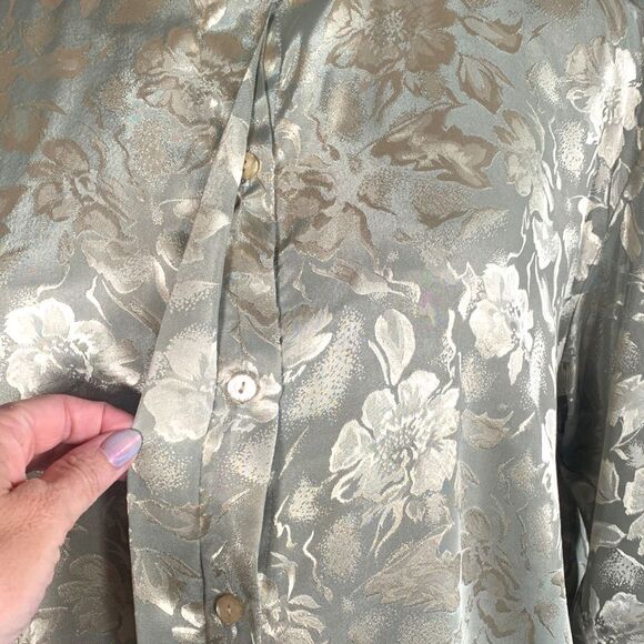 Vintage Night Gown Pastel Green Embossed Floral Detail Satin Sleep Shirt Large - Picture 8 of 11